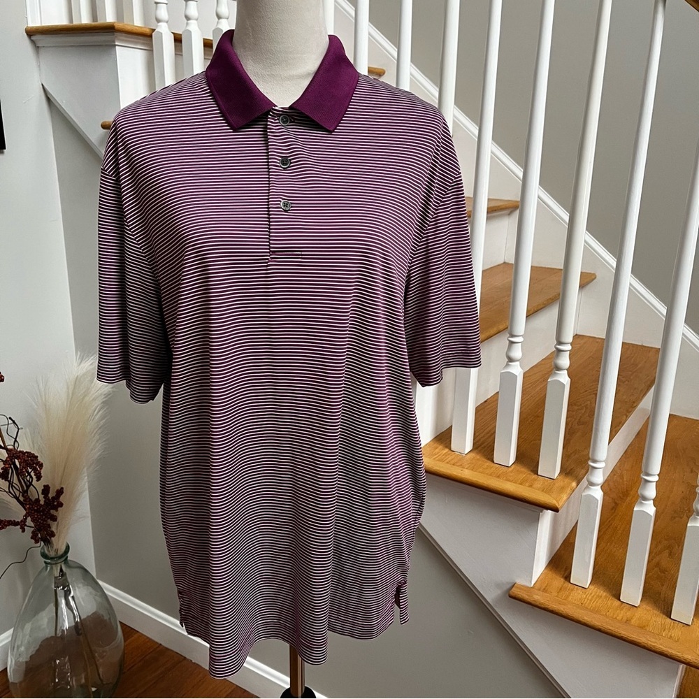 Grand Slam Men’s Large Polo Golf Shirt Striped Maroon White Polyester 3 button